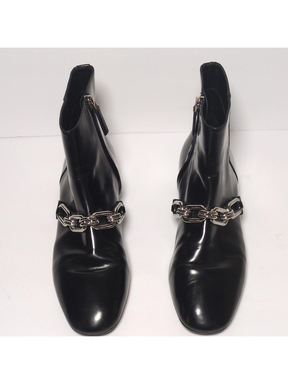 Michael Kors Collection Black Patent Leather Ankle Bootie Side Zip Chain EU 39